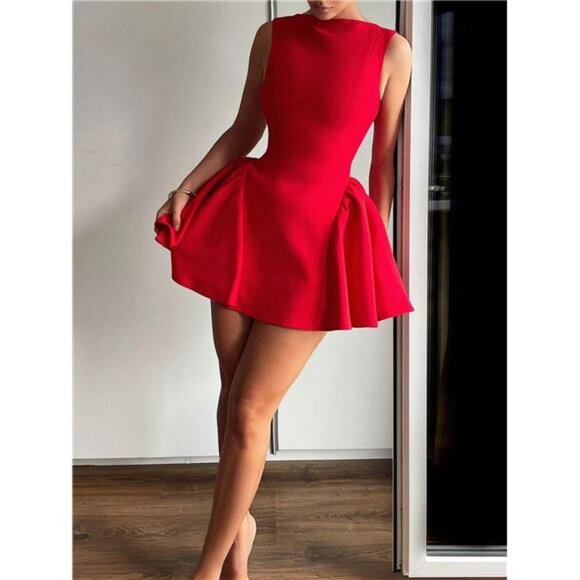 Elegant Backless Mini Dress - Sleeveless Party Dress With Zipper & Flared - Picture 8 of 9